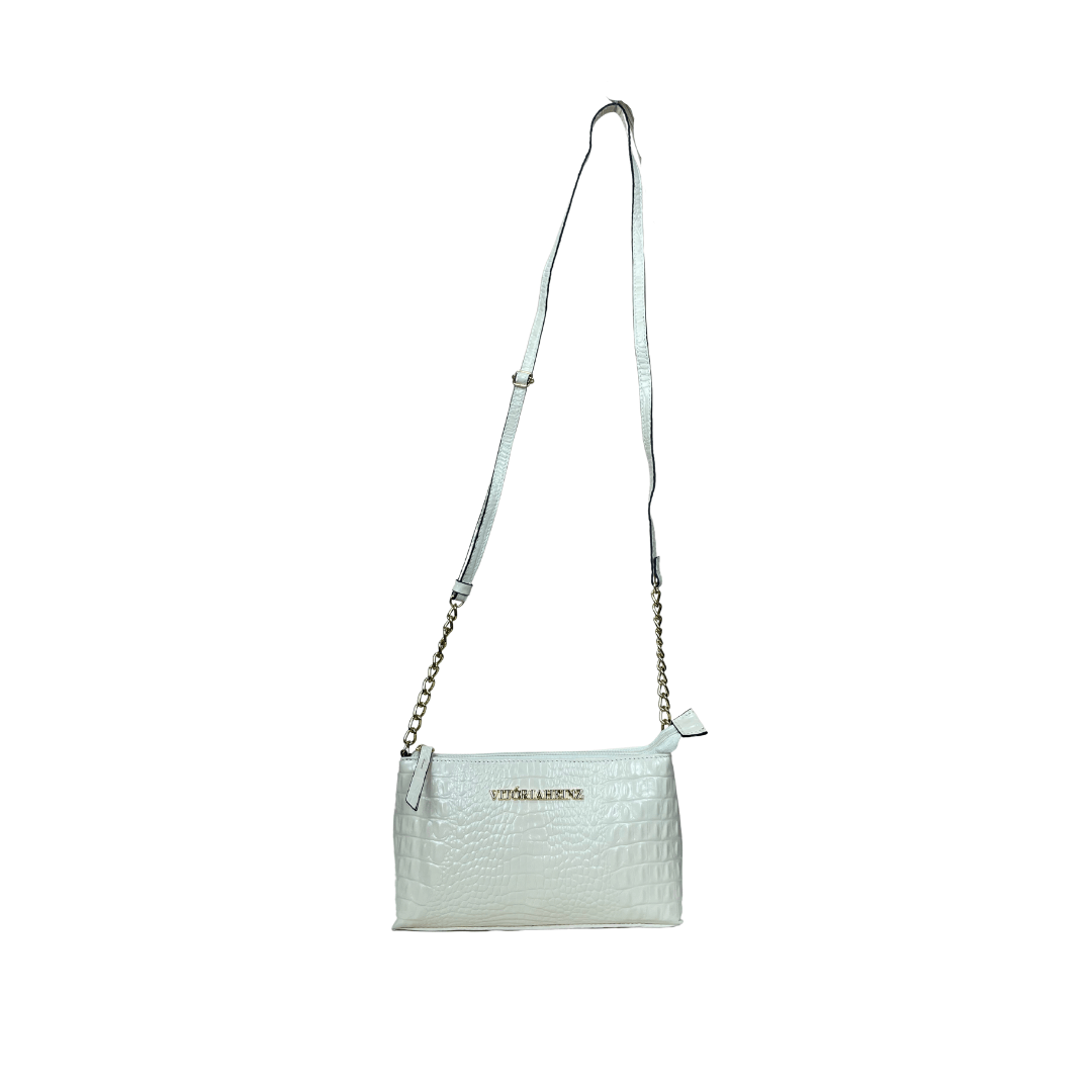BOLSA PEQUENA EM COURO CROCO OFF WHITE - REF 1287