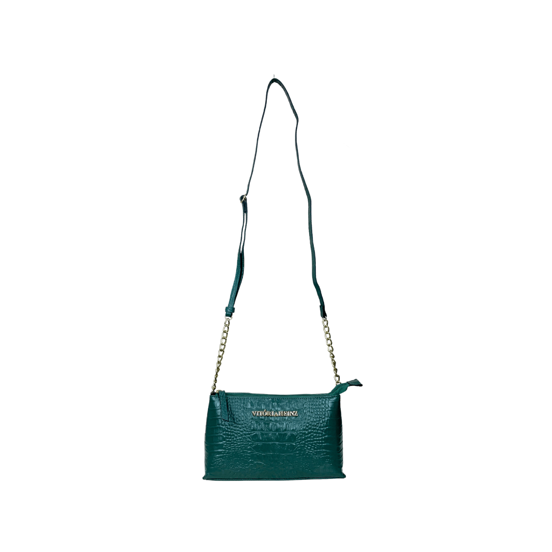 BOLSA PEQUENA EM COURO CROCO OLIVA - REF 1287