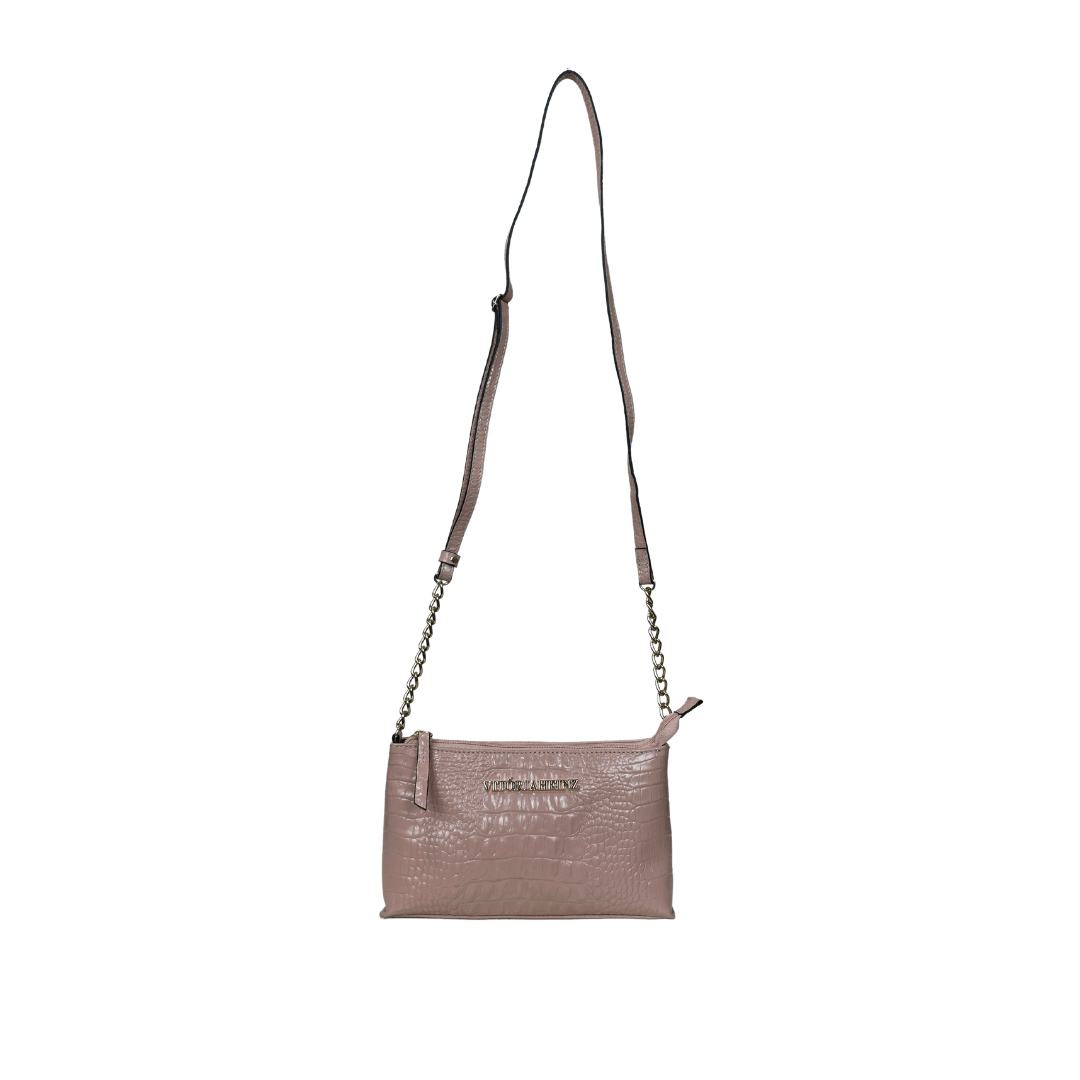 BOLSA PEQUENA EM COURO CROCO ROSE - REF 1287