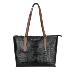 BOLSA EM COURO CROCO PRETO - REF 1306