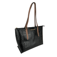 BOLSA EM COURO CROCO PRETO - REF 1306