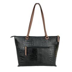 BOLSA EM COURO CROCO PRETO - REF 1306