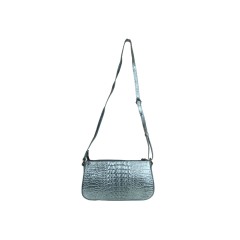 BOLSA EM COURO CROCO METALIZADO PRATA - REF 1364